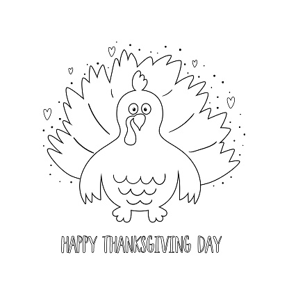 Turkey coloring page thanksgiving turkey coloring book black and white cartoon turkey cute vector illustration easy farm bird animal contour stock illustration