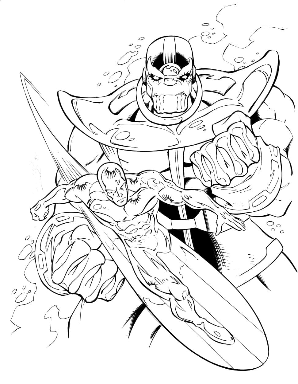 Thanos and silver surfer coloring page