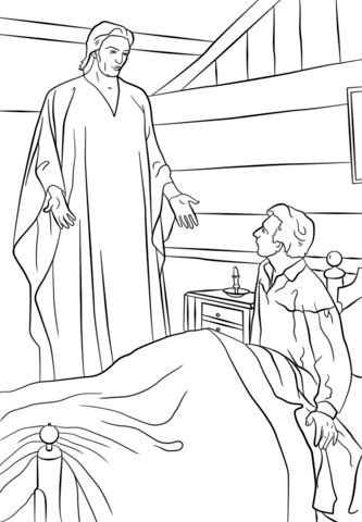 Moroni appears to joseph smith in his room coloring page free printable coloring pages lds coloring pages angel moroni bible coloring pages