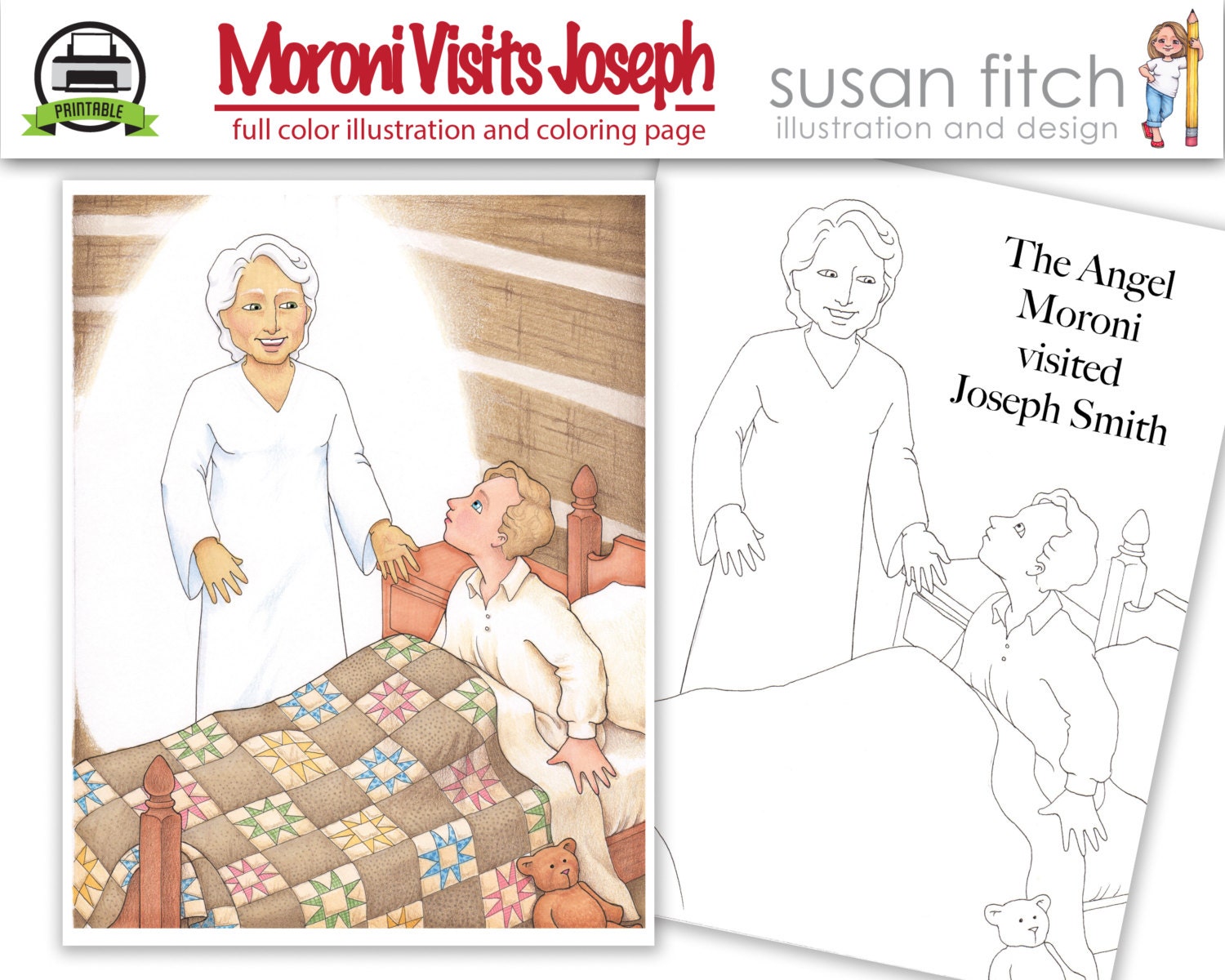 Angel moroni visits joseph smith illustration and coloring page