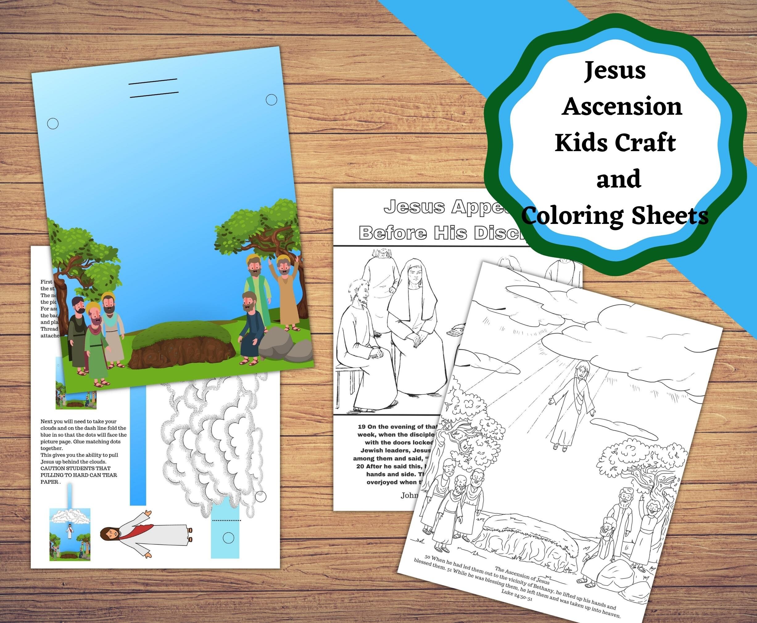 Jesus ascension printable kids craft and coloring sheets