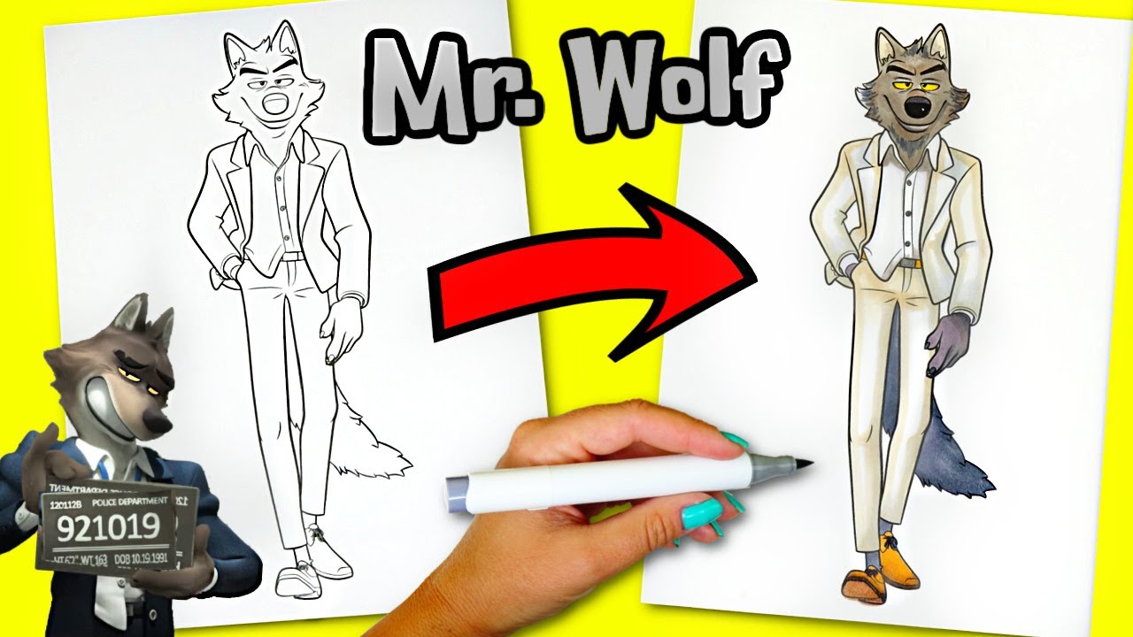 The bad guys ovie r wolf coloring with art arkers