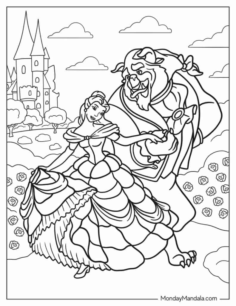 Beauty and the beast coloring pages free pdf printables