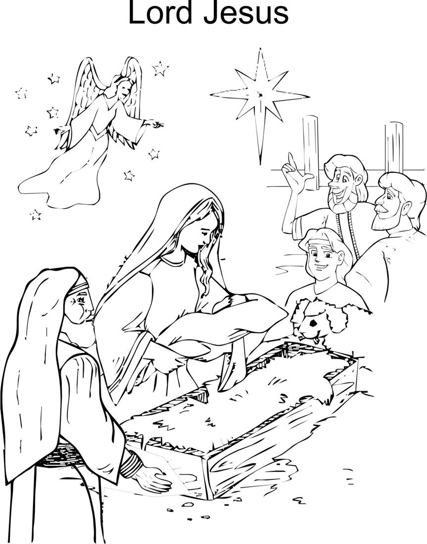 Jesus birth coloring printable page for kids