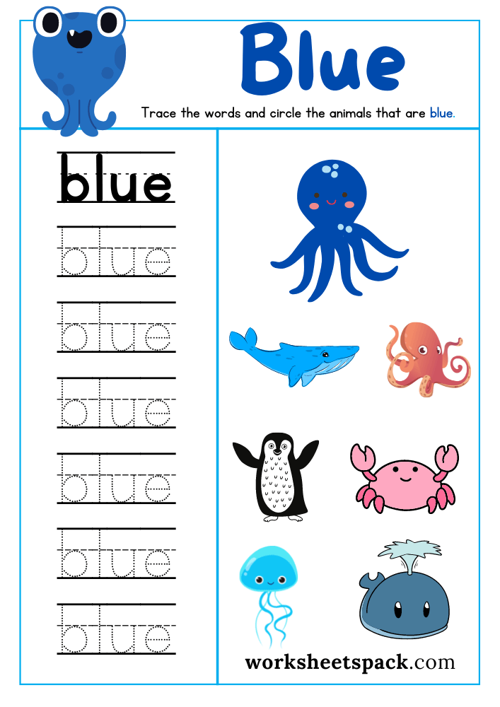 Blue color sheet printable free pdf color blue worksheet for preschool