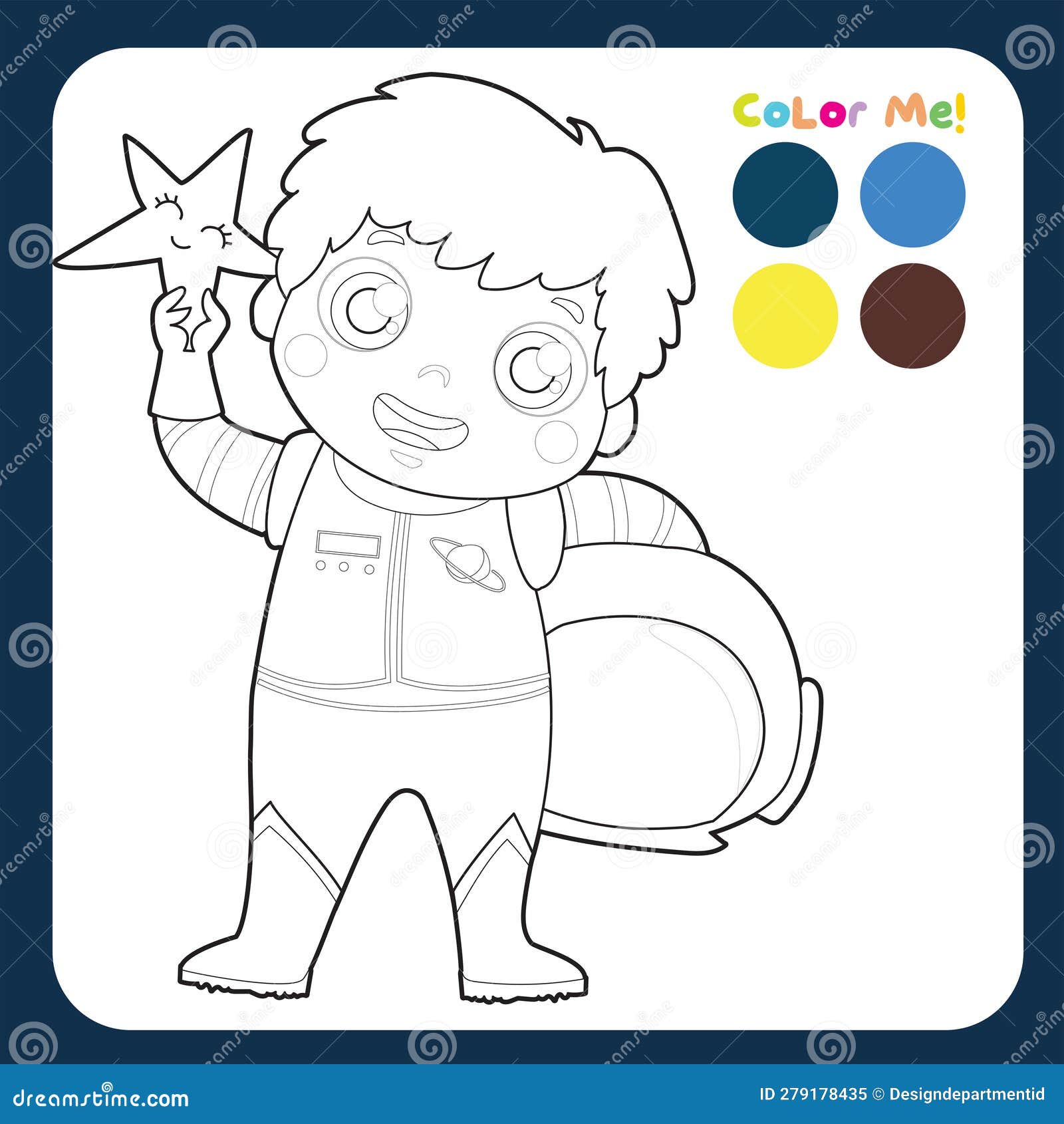 Coloring astronaut easy coloring worksheet activity sheet for children stock vector