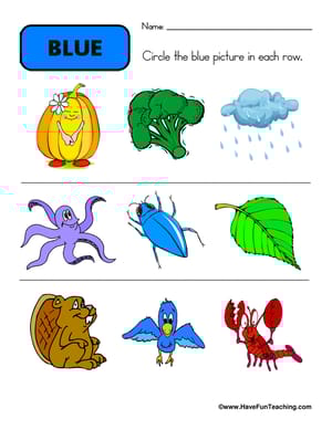 Circling examples of blue worksheet