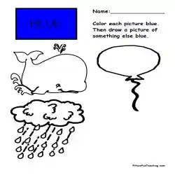 Coloring blue pictures worksheet by teach simple