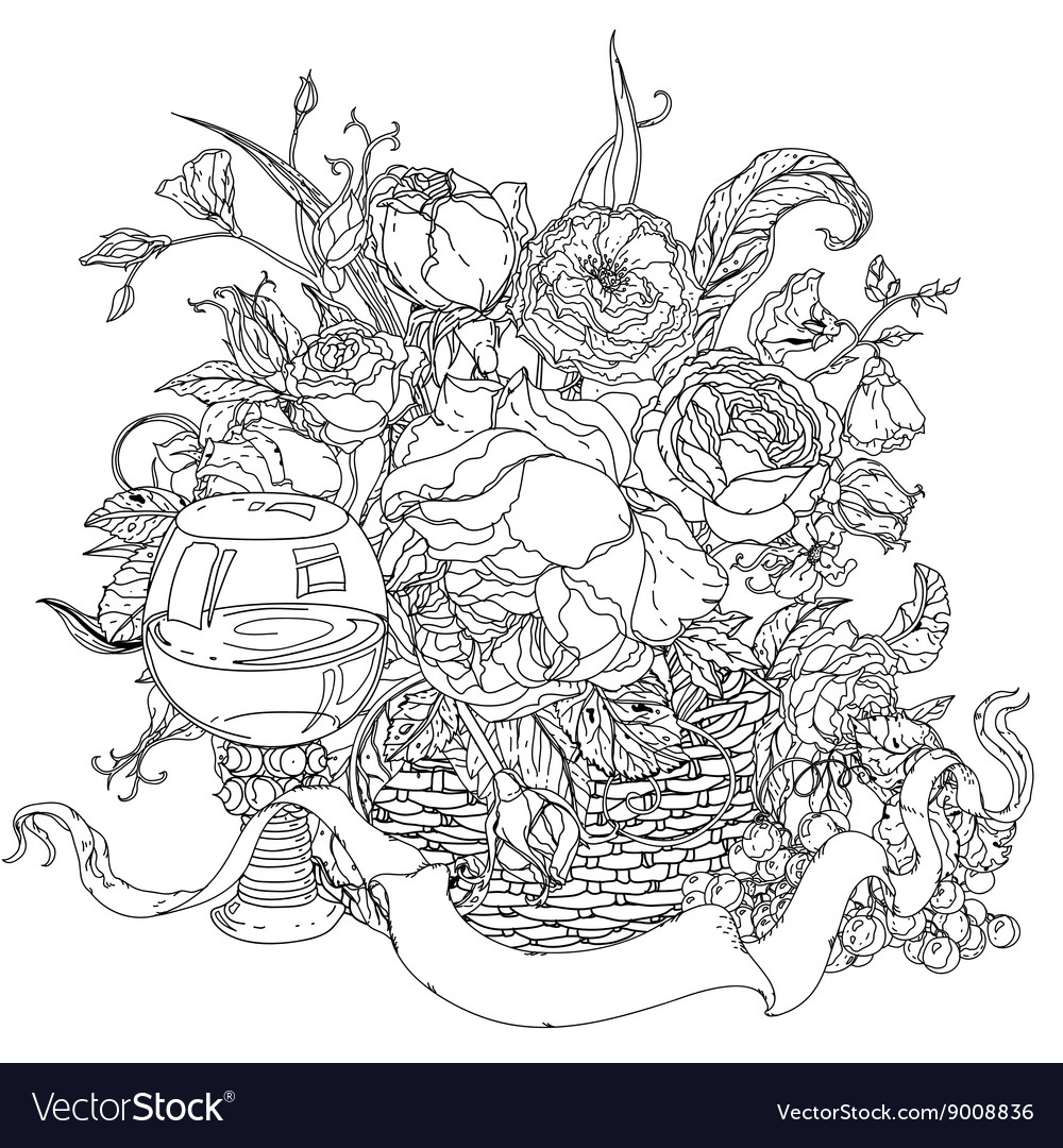 Still life coloring book antistress style picture vector image