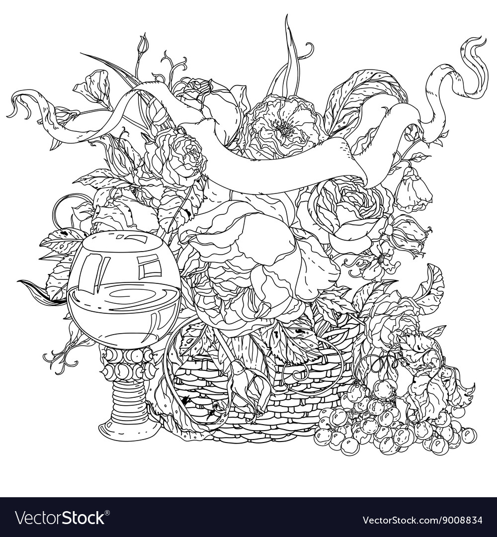 Still life coloring book antistress style picture vector image