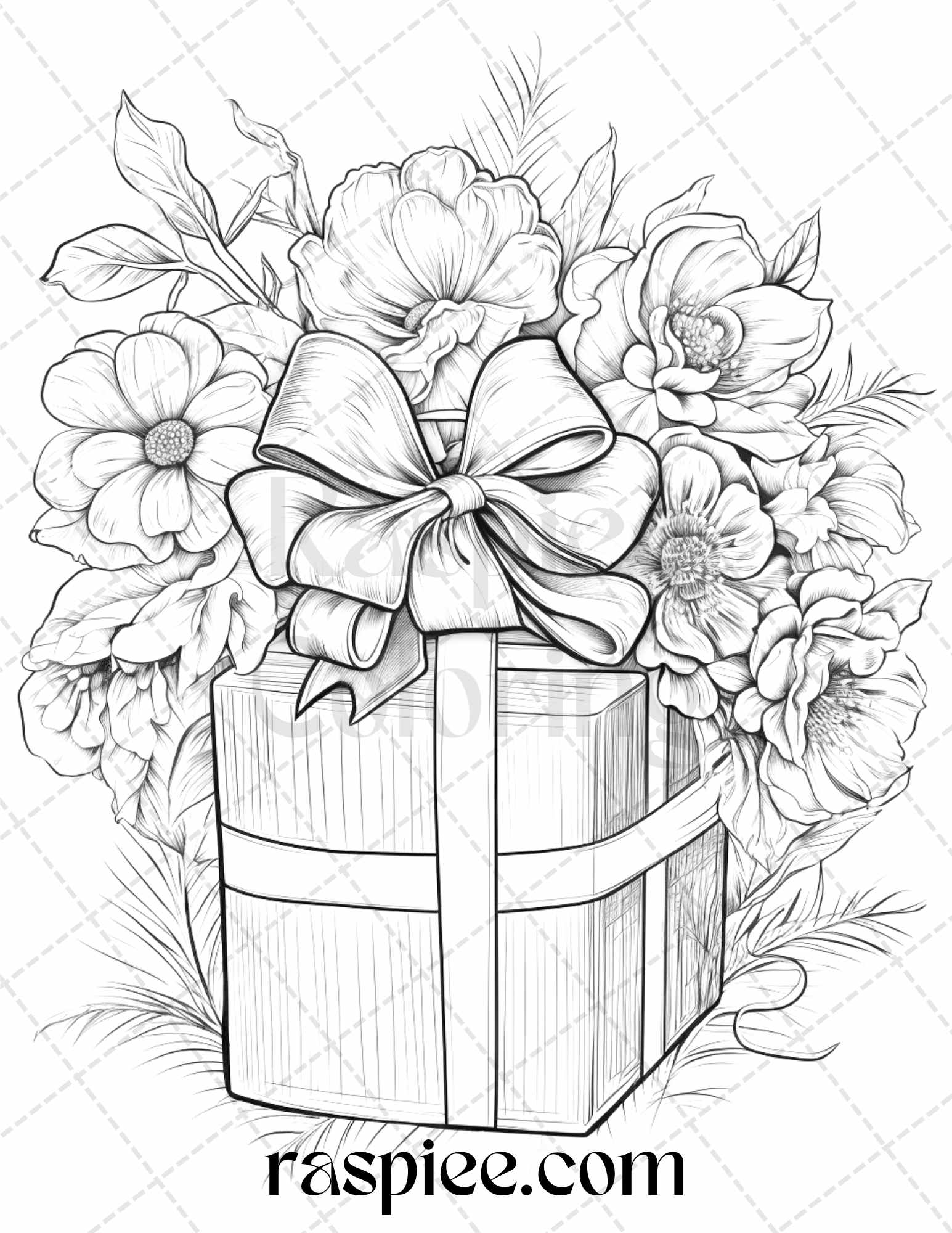 Flower gift box grayscale coloring pages printable for adults kids â coloring