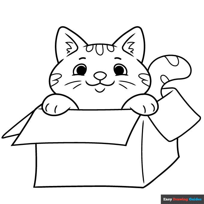 Funny cat in a box coloring page easy drawing guides