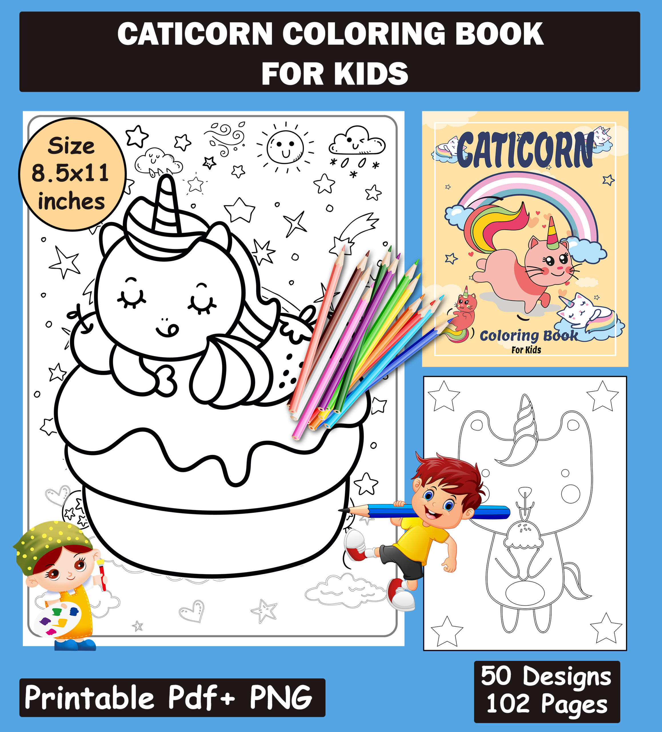 Printable caticorn coloring book for kids
