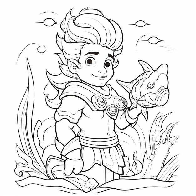 Premium ai image vector a cute and funny coloring page of a boy kayaking provides hours of coloring fun for children color