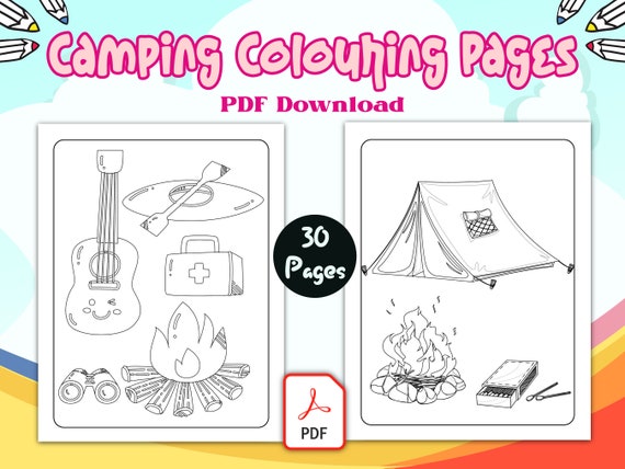 Camping colouring book pages of fun for boys girls teens kids birthday party activity kids birthday party digital download