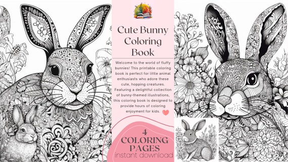 Bunny coloring book cute bunny coloring page coloring pages for kids instant download pdf cute animal coloring books for children