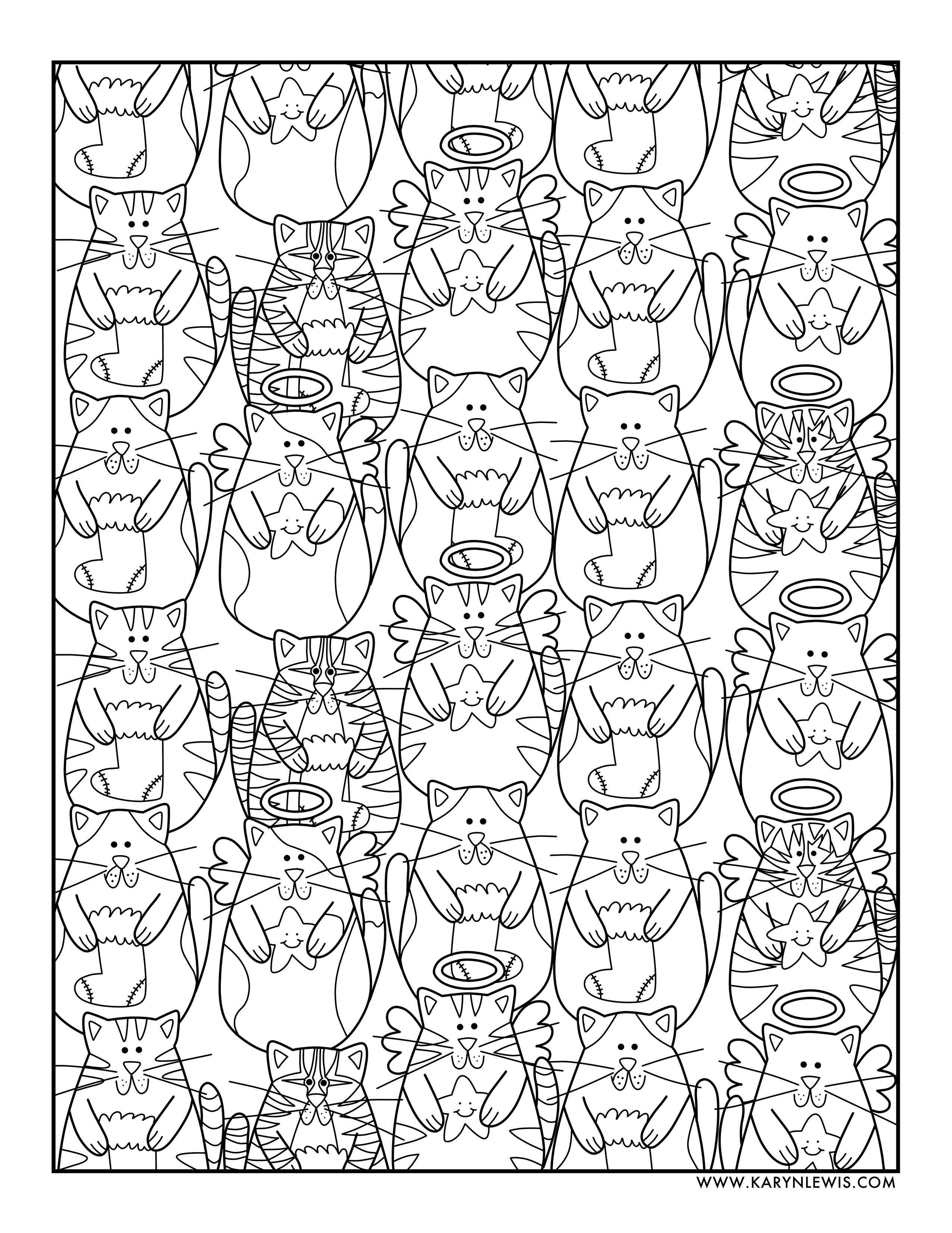Christmas cats free adult coloring page karyn lewis illustration