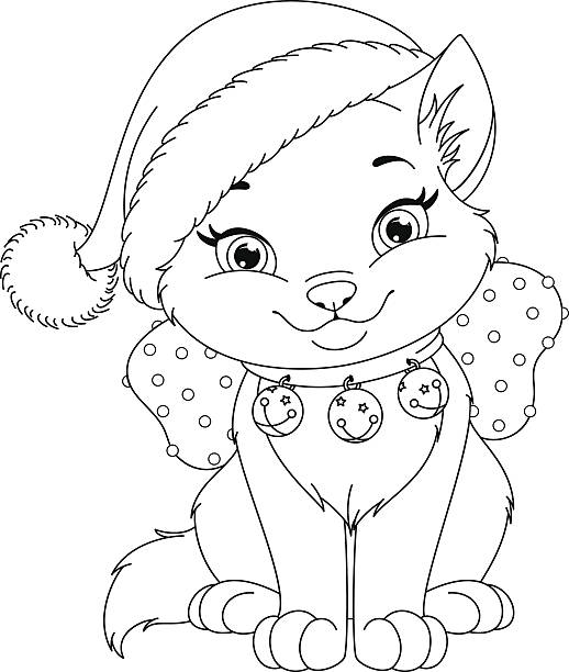 Christmas cat coloring page stock illustration