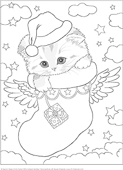 Santas kitty helpers holiday coloring book design originals cute expressive