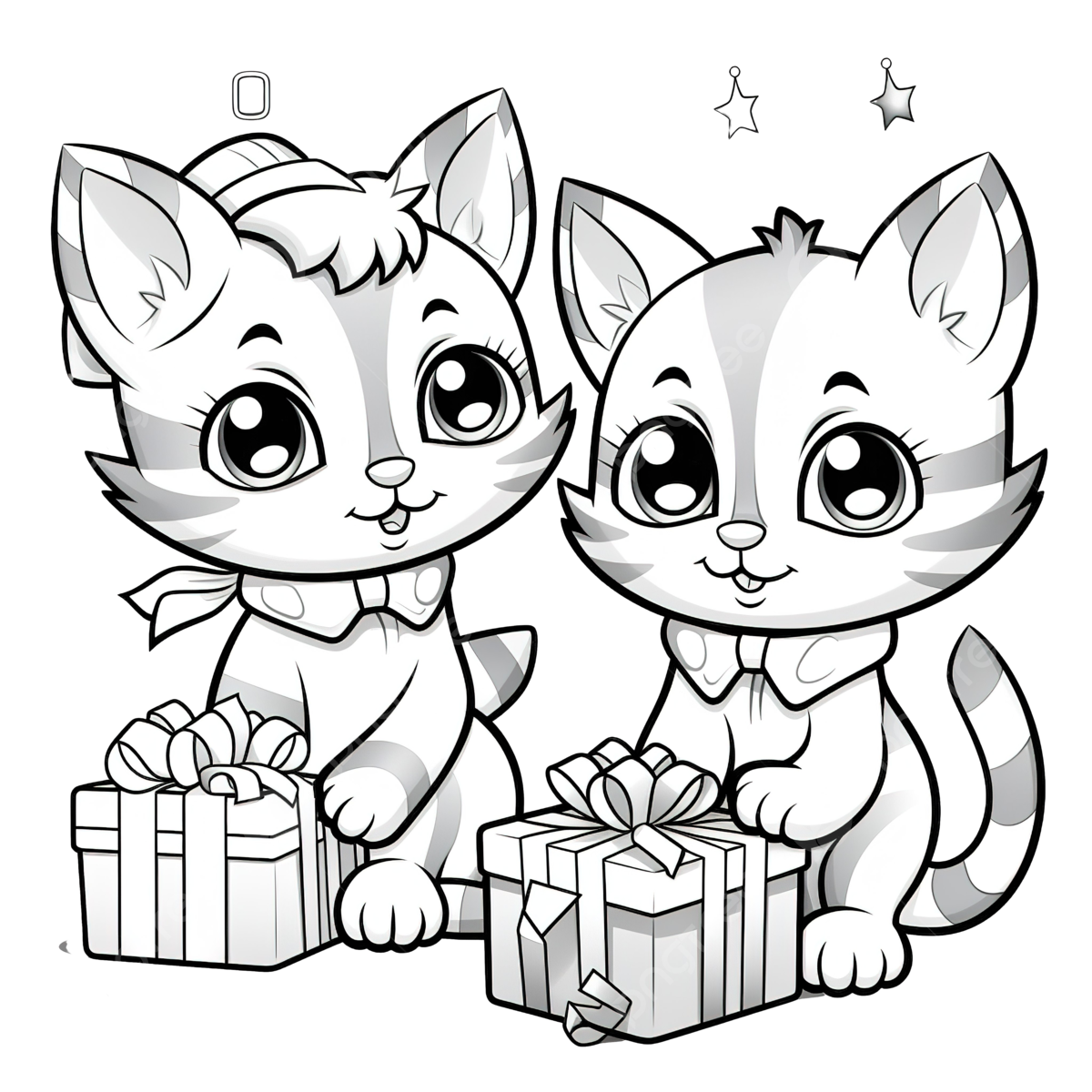 Cartoon cats characters with presents on christmas time coloring book page cat drawing christmas coloring christmas cat png transparent image and clipart for free download