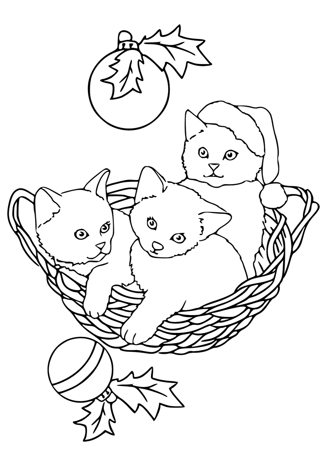 Free printable christmas cat kittens coloring page for adults and kids