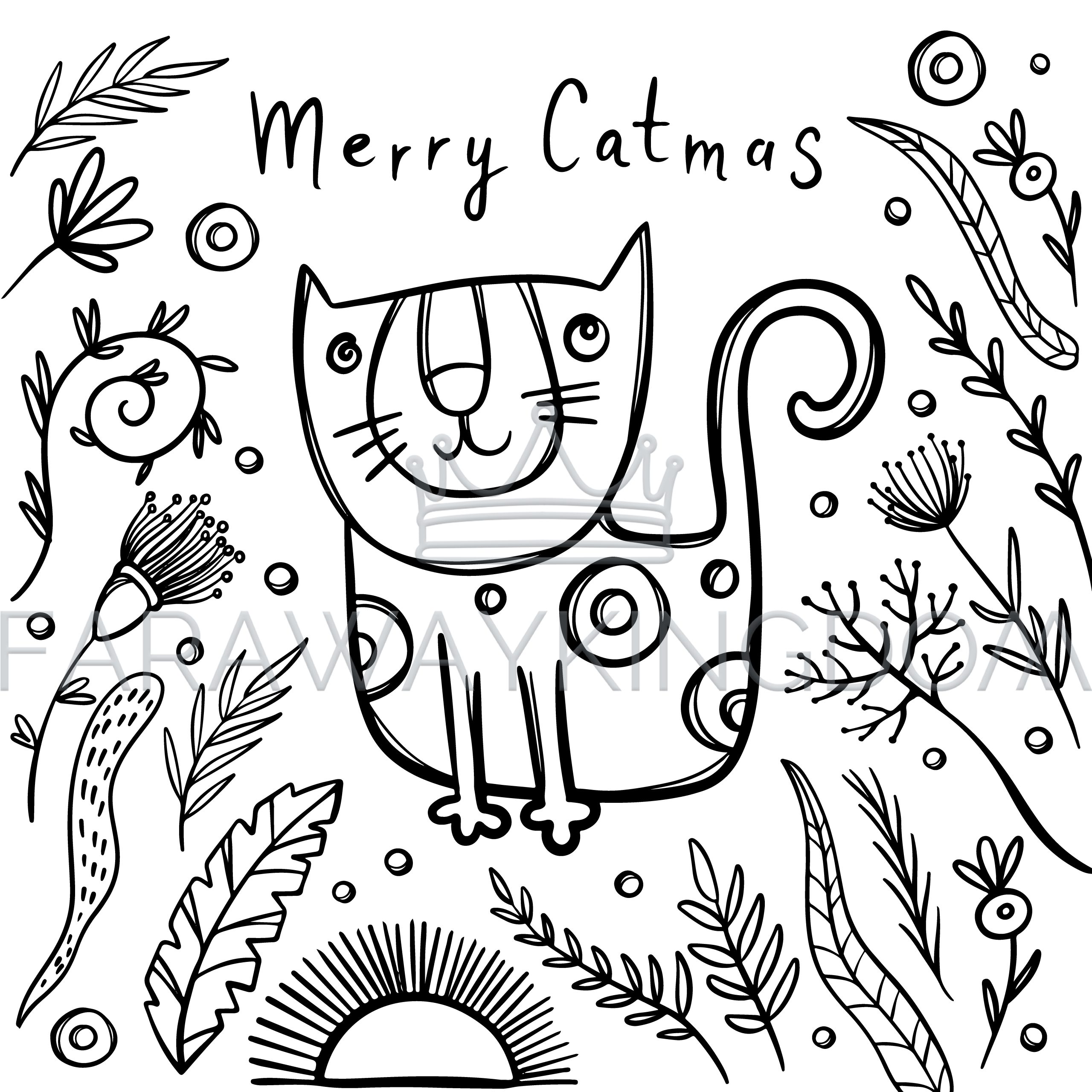 Coloring page cat christmas new year vector illustration