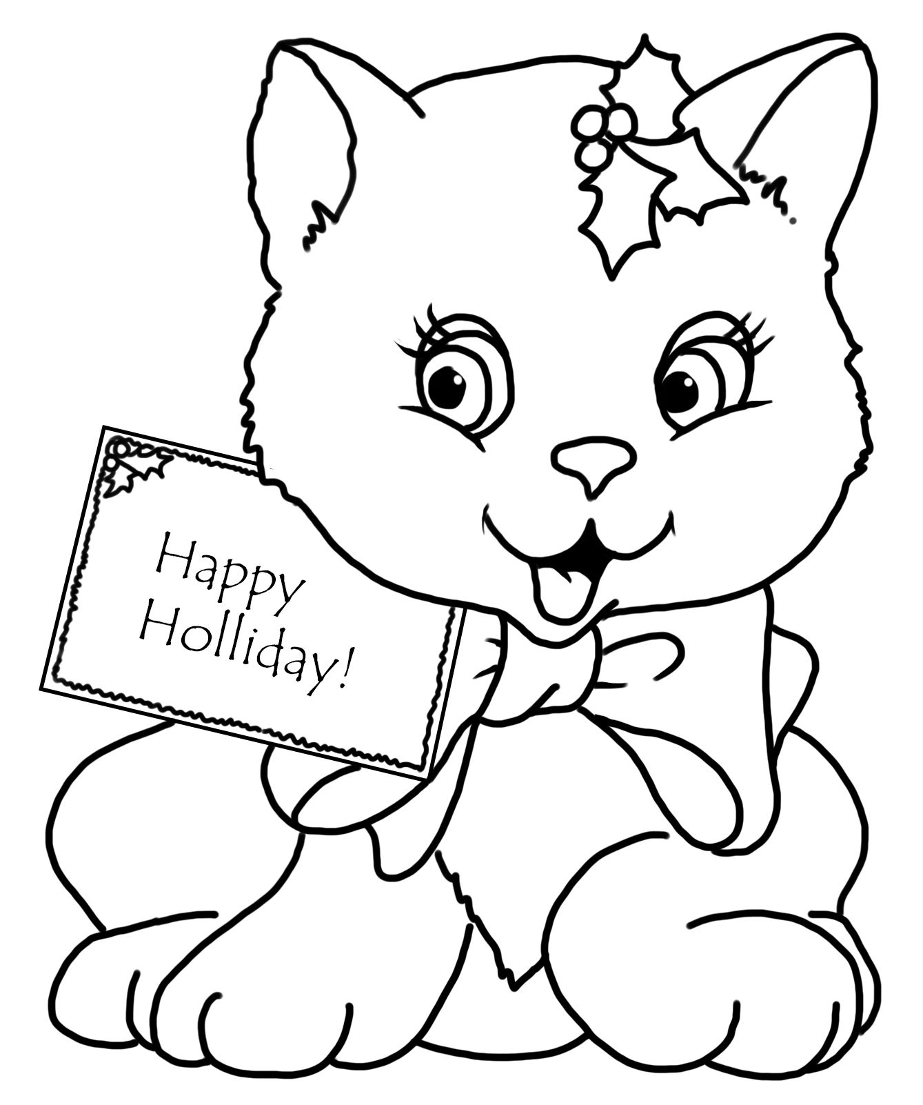Christmas coloring page with cat and greeting cat coloring page coloring pages christmas cats