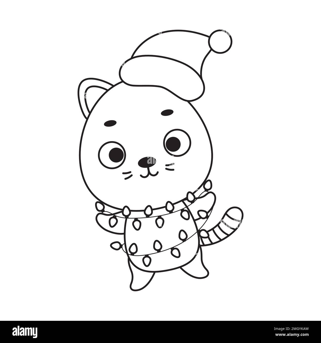 Coloring page cute christmas cat with garland coloring book for kids educational activity for preschool years kids and toddlers with cute animal stock vector image art