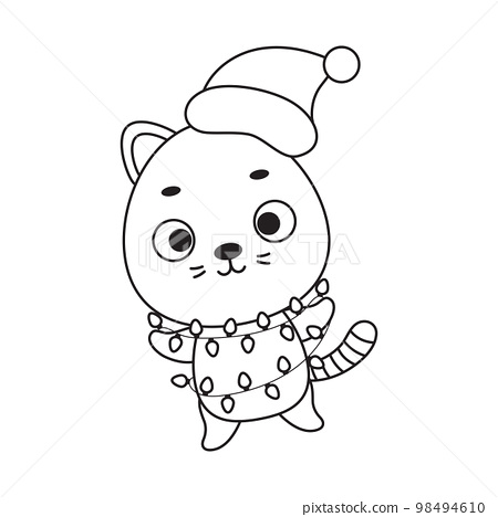 Coloring page cute christmas cat with garland