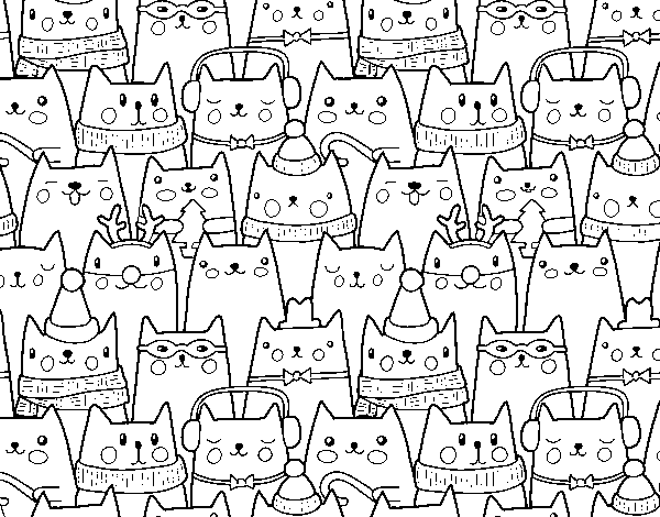 Christmas cats coloring page