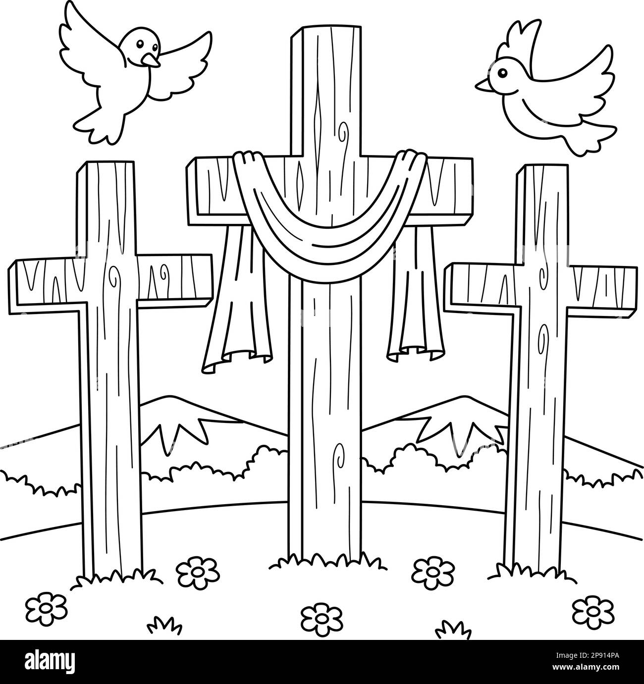 Christian three cross coloring page for kids stock vector image art