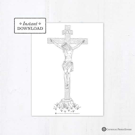 Catholic coloring page the crucifixion jesus good friday printable coloring page digital pdf catholic good friday coloring page download now