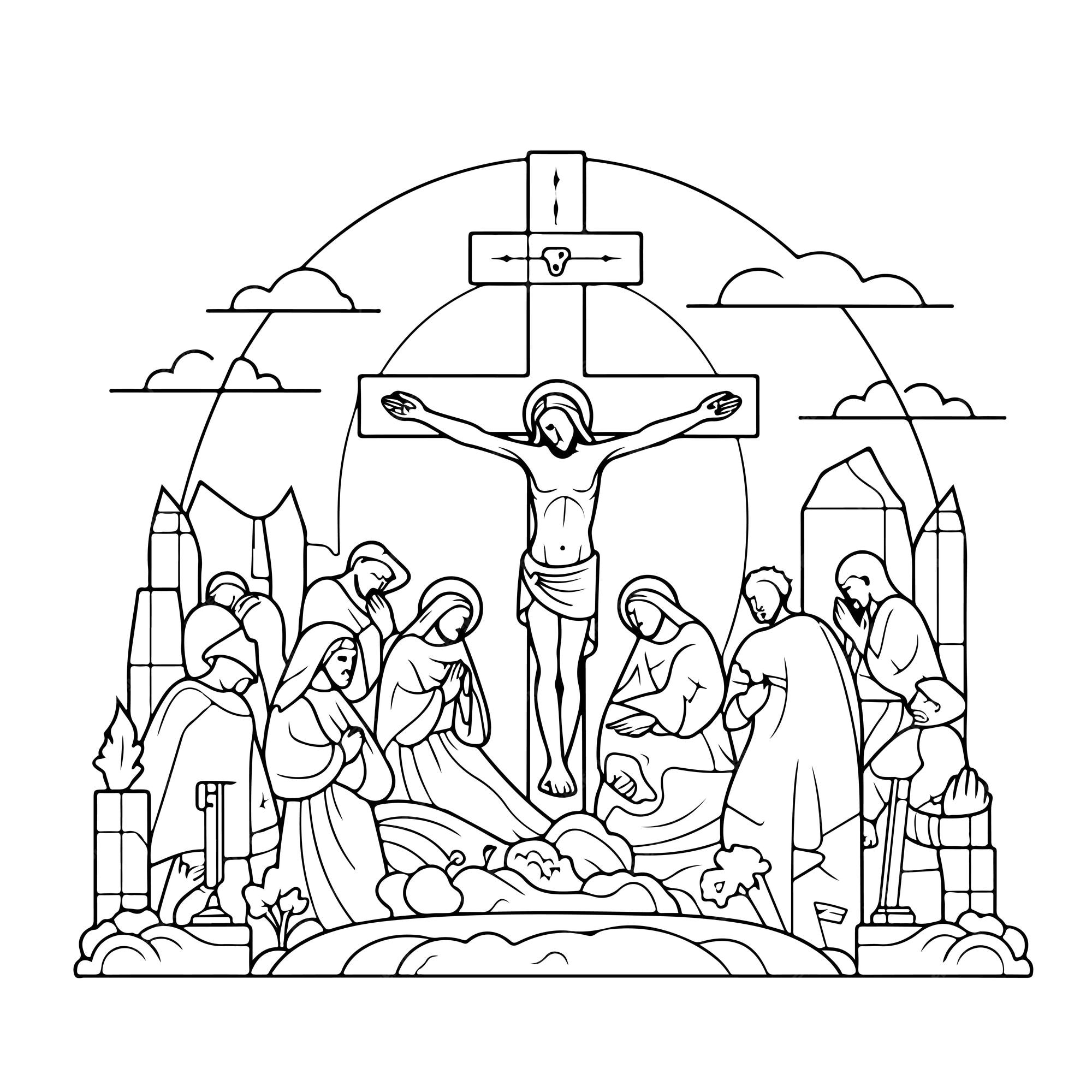 Premium vector coloring page line drawing happy good friday day