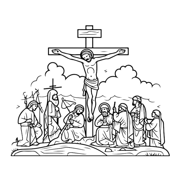 Premium vector coloring page line drawing happy good friday day