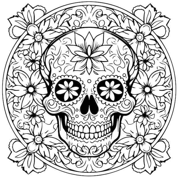 Premium vector day of the dead skull coloring page