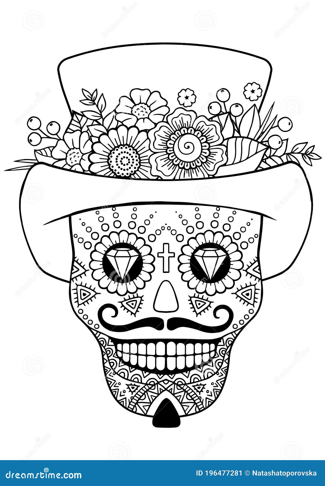 Day of the dead zentangle sugar skull vector adult coloring book stock vector