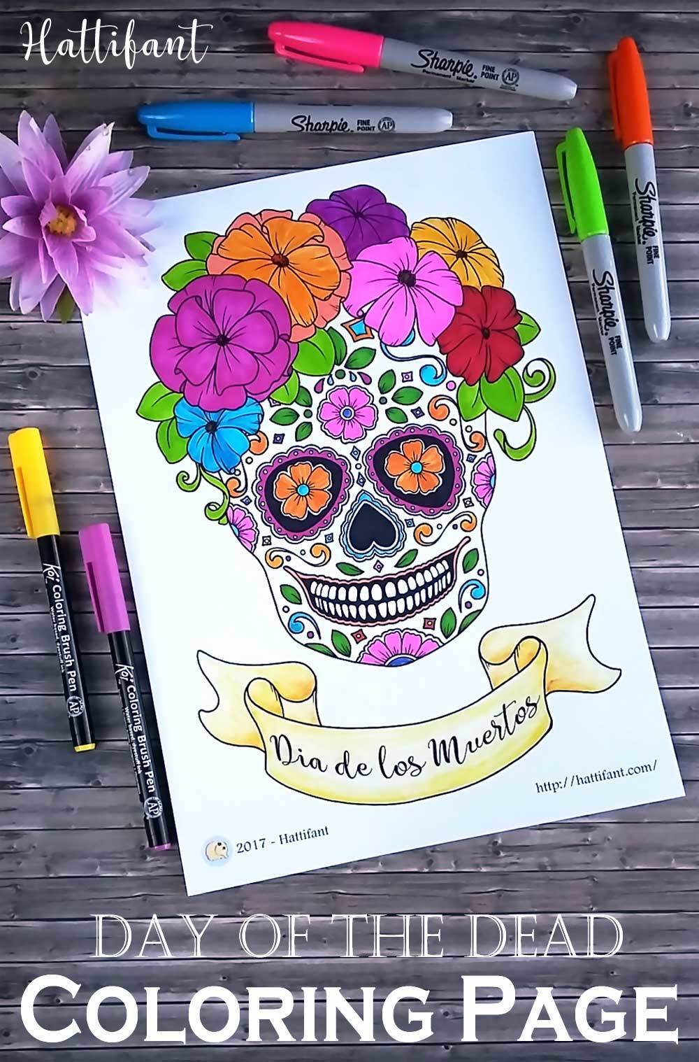 Day of the dead sugar skull coloring page freebie