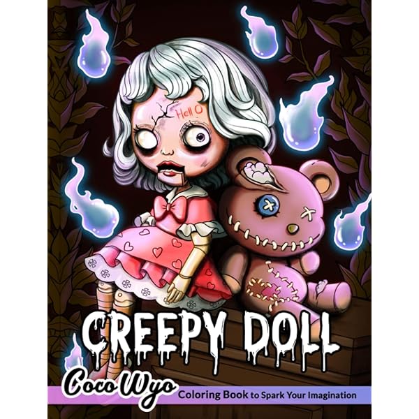 Creepy doll coloring book features baby dolls in horror style gore spine