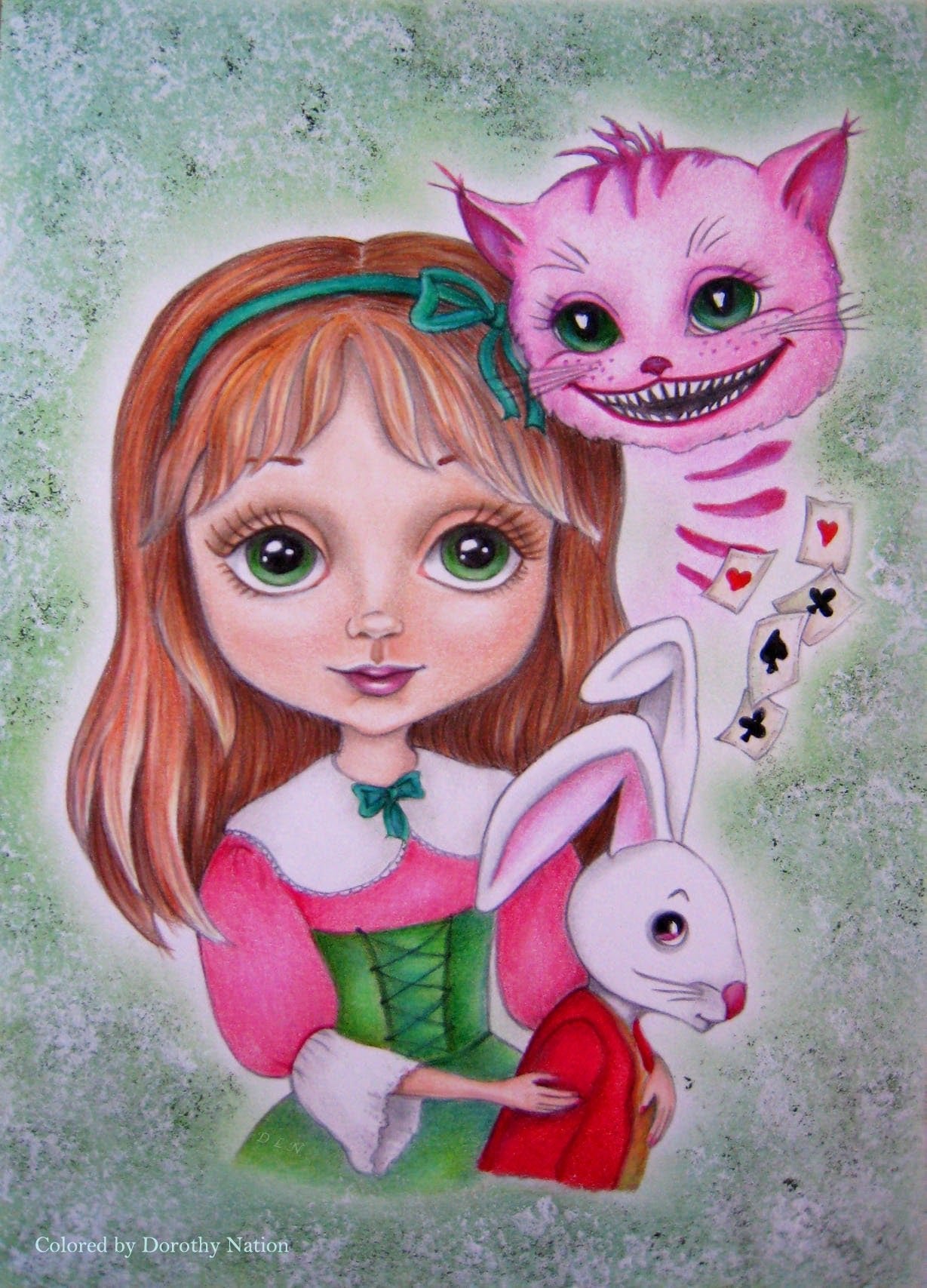 Coloring page alice and cheshire cat rabbit cards alice in wonderl â the art of julia spiri