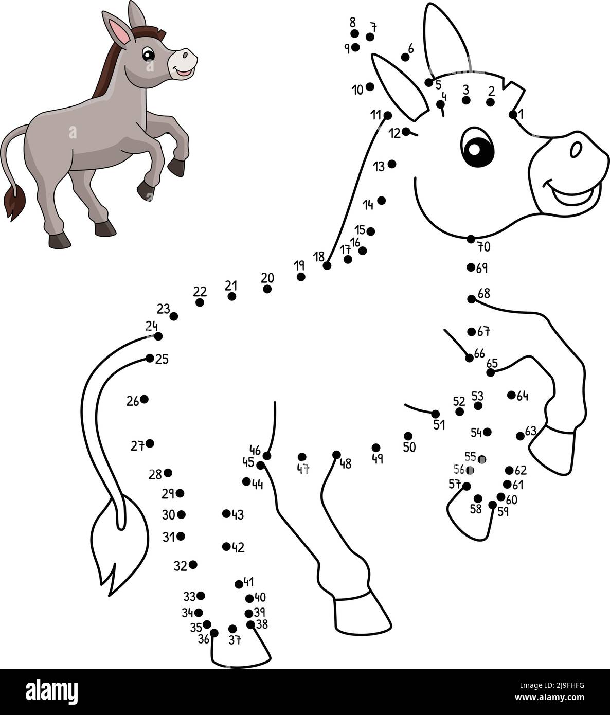 Dot to dot donkey coloring page for kids stock vector image art