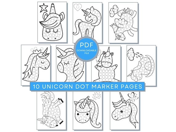 Unicorn dot marker coloring pages printable pdf coloring activity pages for kids unicorn dot coloring pages unicorn do a dot painting
