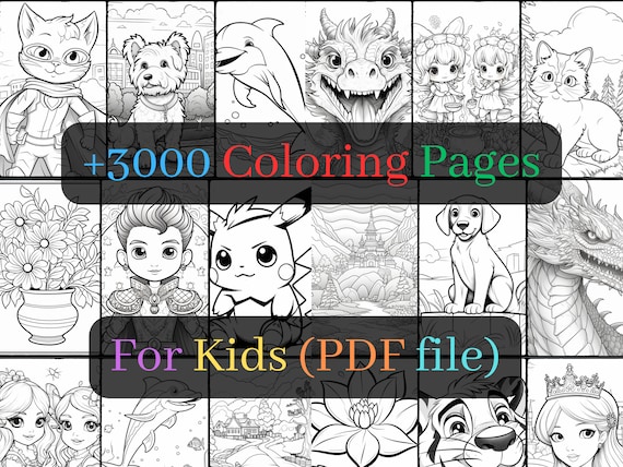 Coloring pages bundle cat dog dolphin dragonfairies flowers prince princess landscapetiger tree printables digital pdf zip