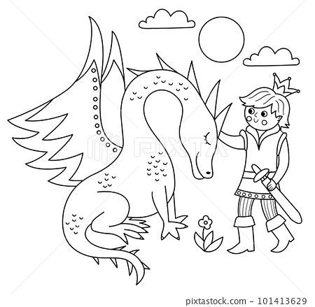 Fairy tale black and white prince with dragon
