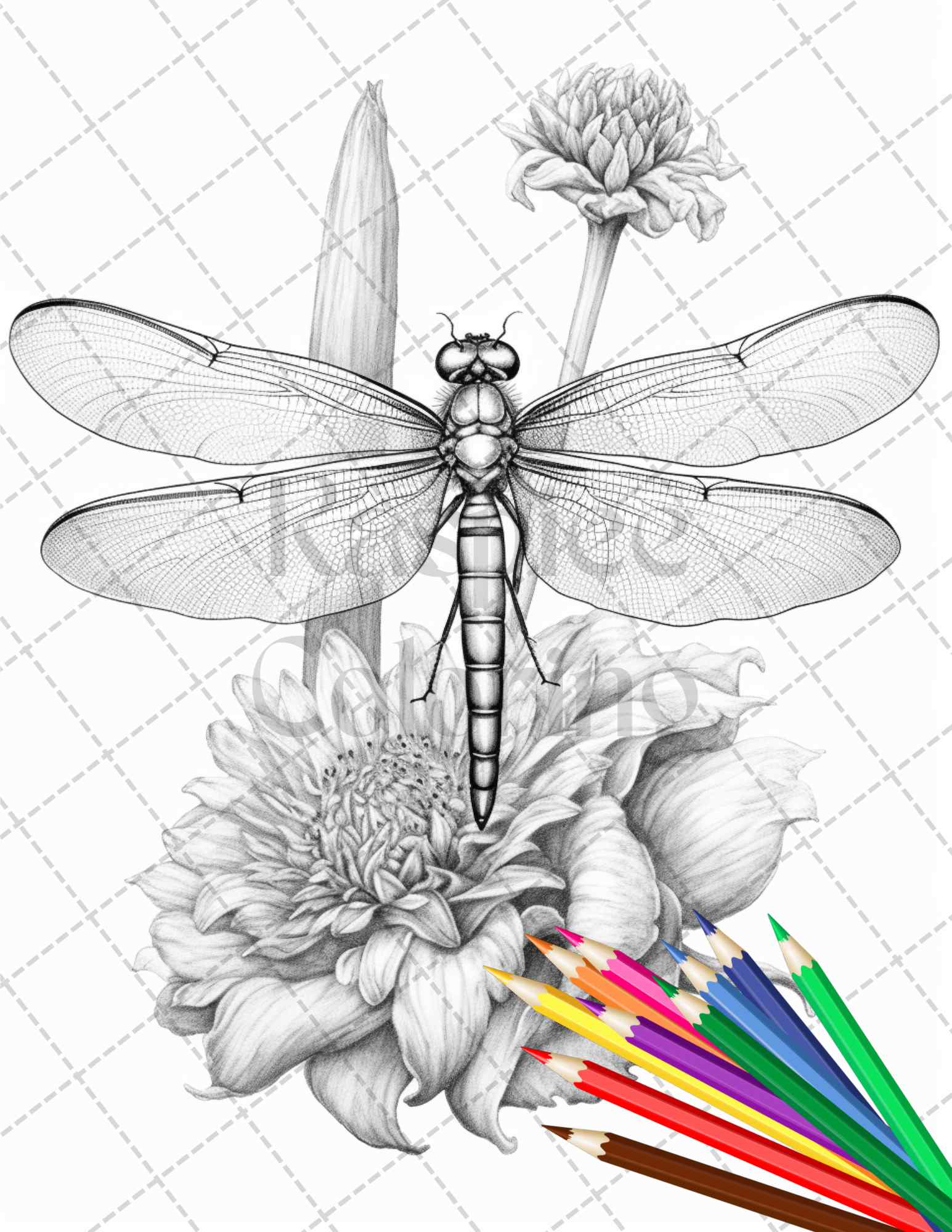 Vintage botanical dragonfly grayscale coloring pages printable for adu â coloring