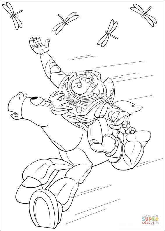Buzz tries to catch the dragonfly coloring page free printable coloring pages