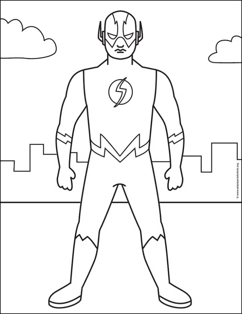 Easy how to draw the flash tutorial and the flash coloring page