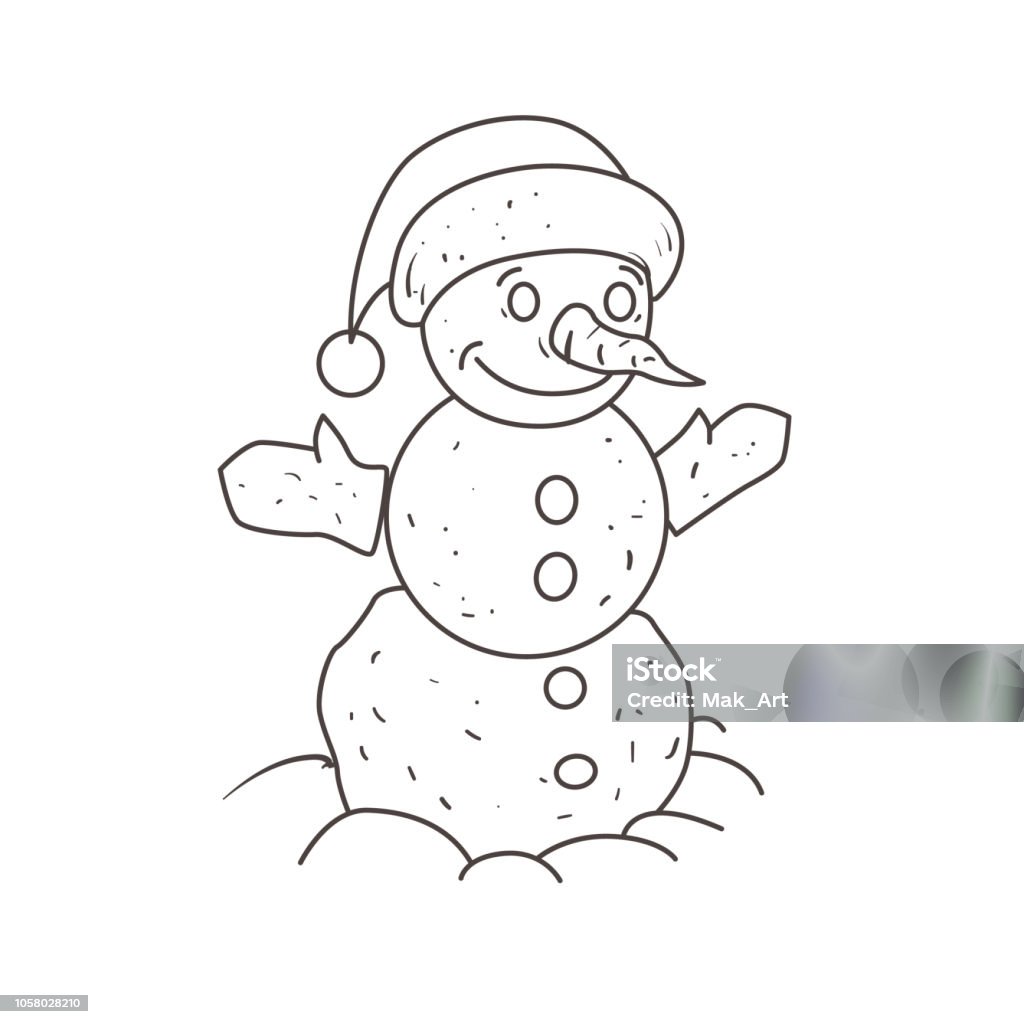 Snowman in the foot of his hat coloring book stock illustration