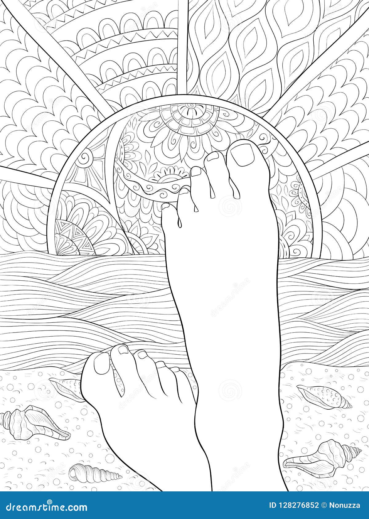 Adult coloring bookpage a cute pair of feet feet image for relaxing stock vector