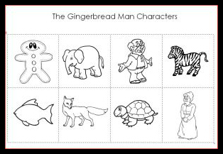Gingerbread man characters printable preschool