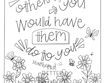 Bible verse coloring page matthew golden rule printable coloring page bible coloring christian kids activity sunday school craft